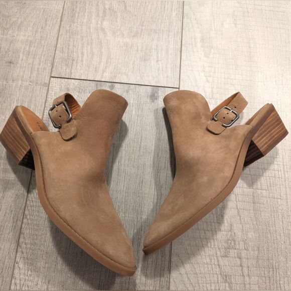 Lucky Brand Womens Farryn Low Heel Slingback Booties Size 8 M Tan leather Nubuck - Picture 2 of 12